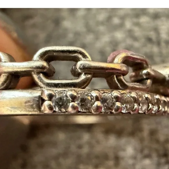 Freida Rothman 925 Sterling Silver Double Band Chain and Pave CZ Ring Stack ring - Picture 4 of 9